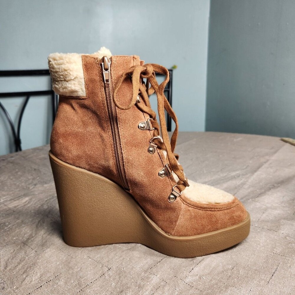 Jessica Simpson Women's Size 9 M Maelyn Wedge Booties Caramel  Leather Suede 645 - Picture 8 of 11